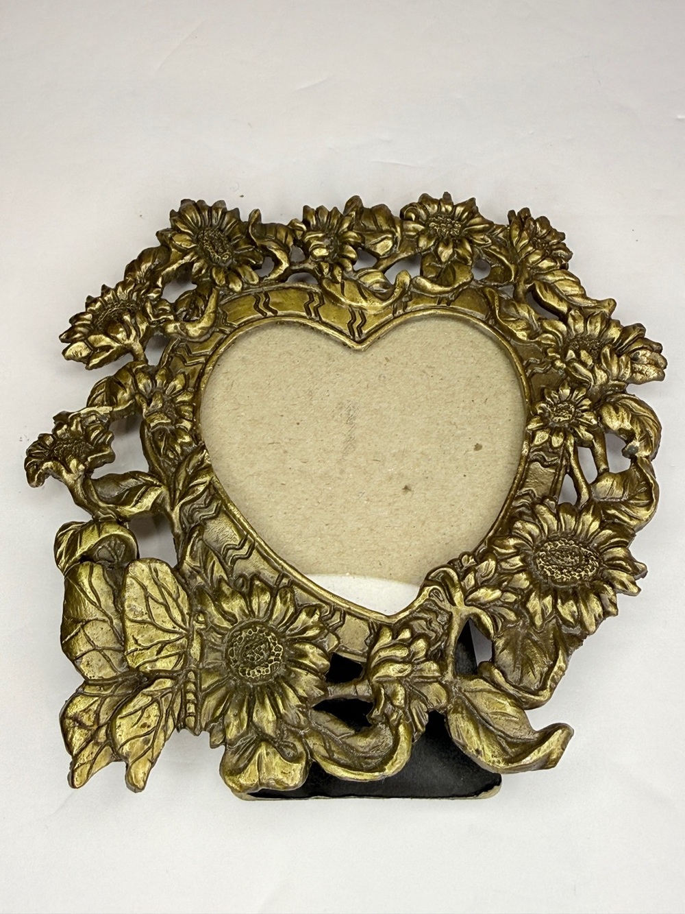 5”X5” Vintage Gold Sunflower 🌻 Heart Picture Frame Heavy Solid Ornate Floral